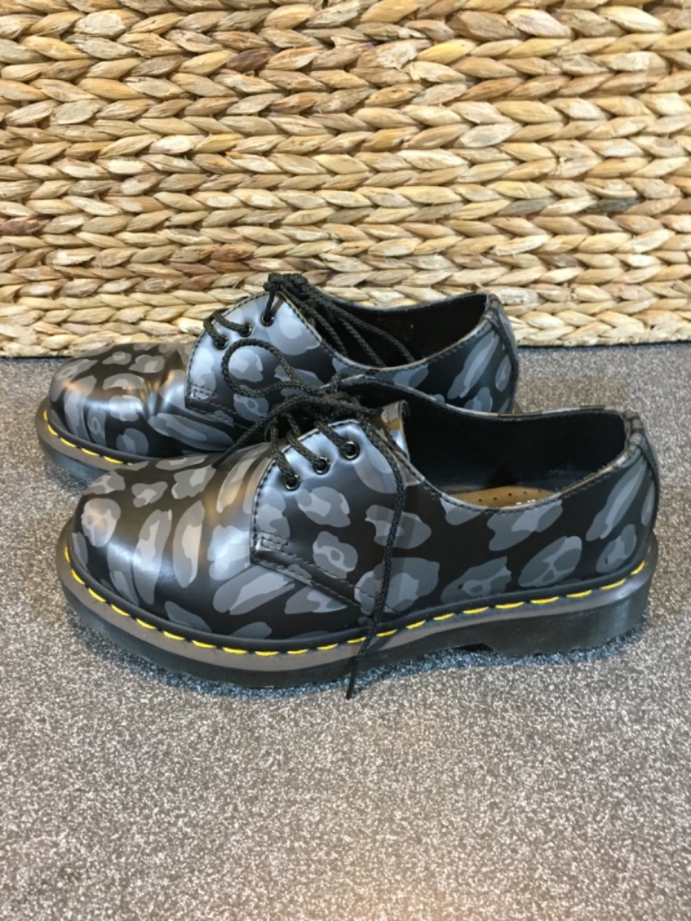 Dr. Martens Black and Gray Leopard Print 3-Eye Oxford Shoes - Picture 8 of 13